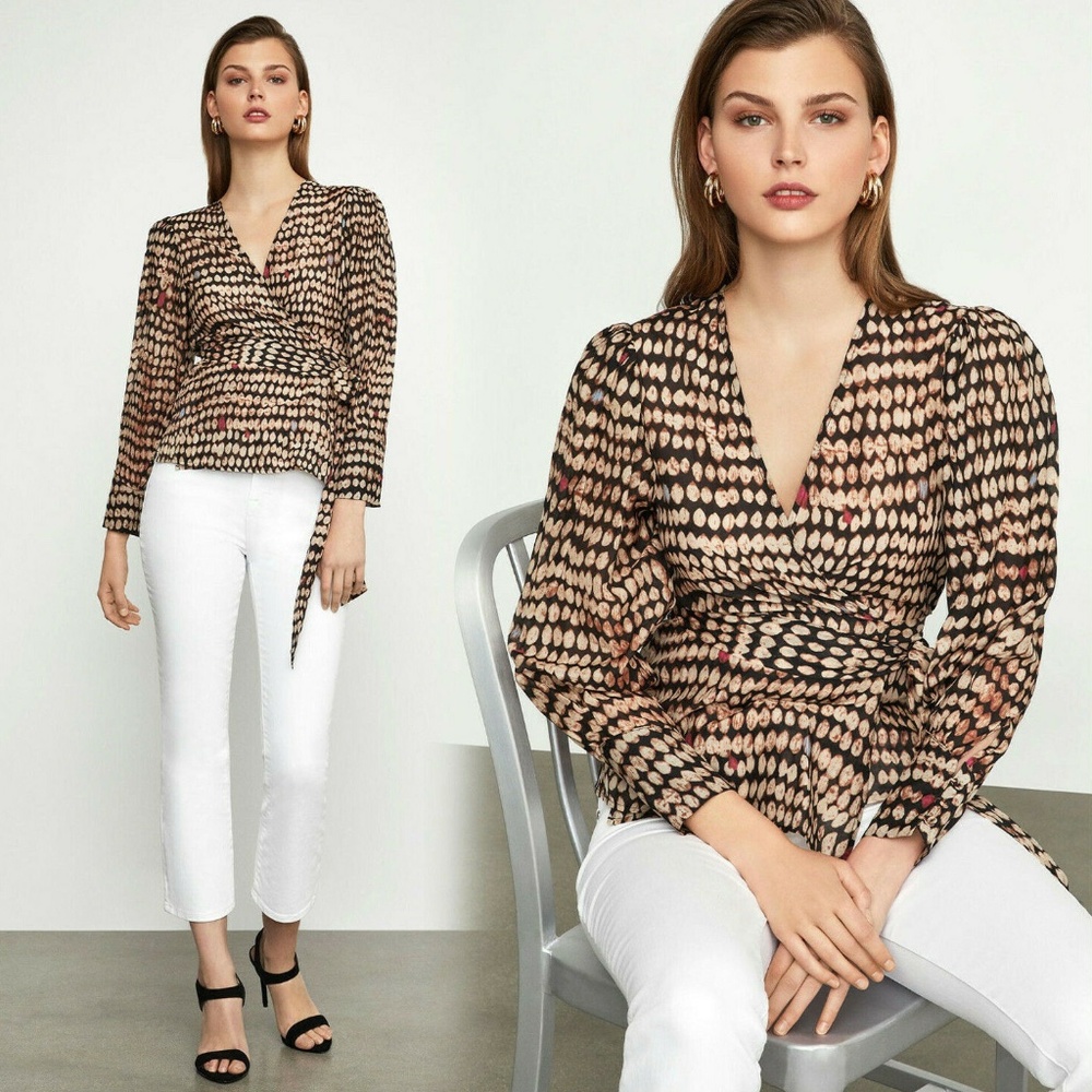 BCBG MAX AZRIA Sandy Dots Wrap Top CJV1198518 Lightweight Size S $198.00